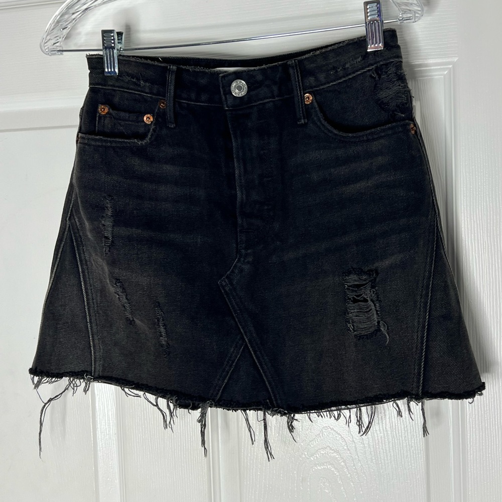 Re/Done Black Distressed Denim Mini Skirt Sz 25